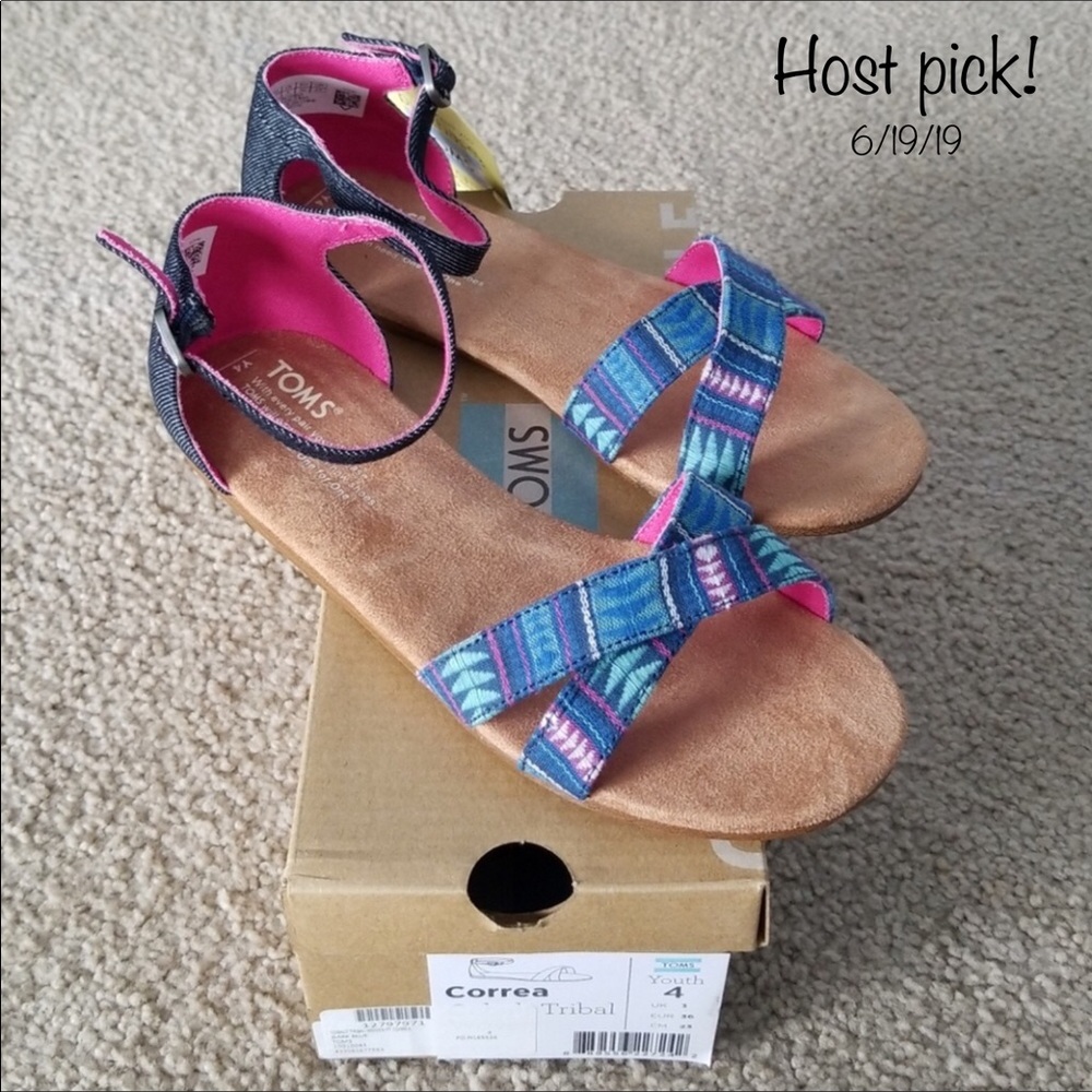 New Toms Correa Cobalt Tribal Sandals